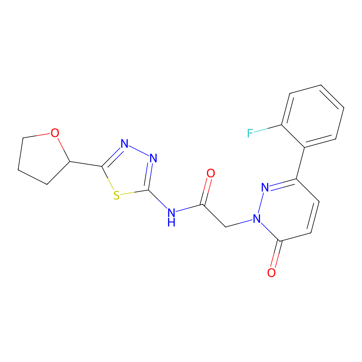 2-[3-(2-fluorophenyl)-6-oxopyridazin-1(6H)-yl]-N-[(2E)-5-(tetrahydrofuran-2-yl)-1,3,4-thiadiazol-2(3H)-ylidene]acetamide molecular structure, CAS 1224173-41-4