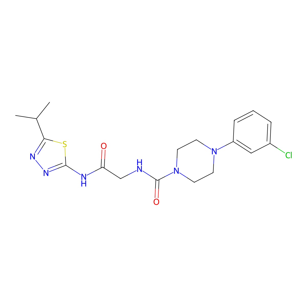 4-(3-chlorophenyl)-N-(2-oxo-2-{[(2Z)-5-(propan-2-yl)-1,3,4-thiadiazol-2(3H)-ylidene]amino}ethyl)piperazine-1-carboxamide molecular structure, CAS 1224173-60-7