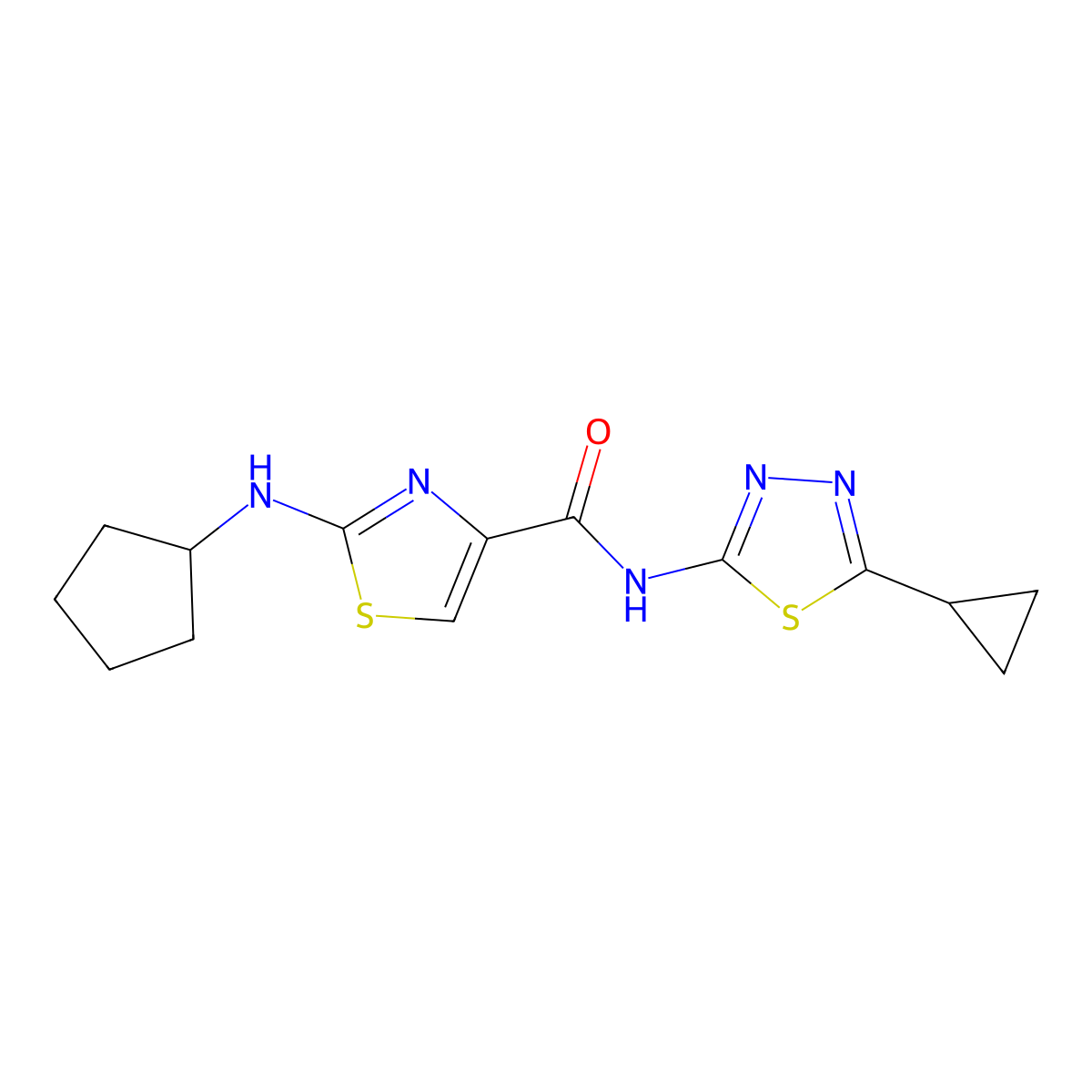 2-(cyclopentylamino)-N-[(2E)-5-cyclopropyl-1,3,4-thiadiazol-2(3H)-ylidene]-1,3-thiazole-4-carboxamide molecular structure, CAS 1224173-68-5