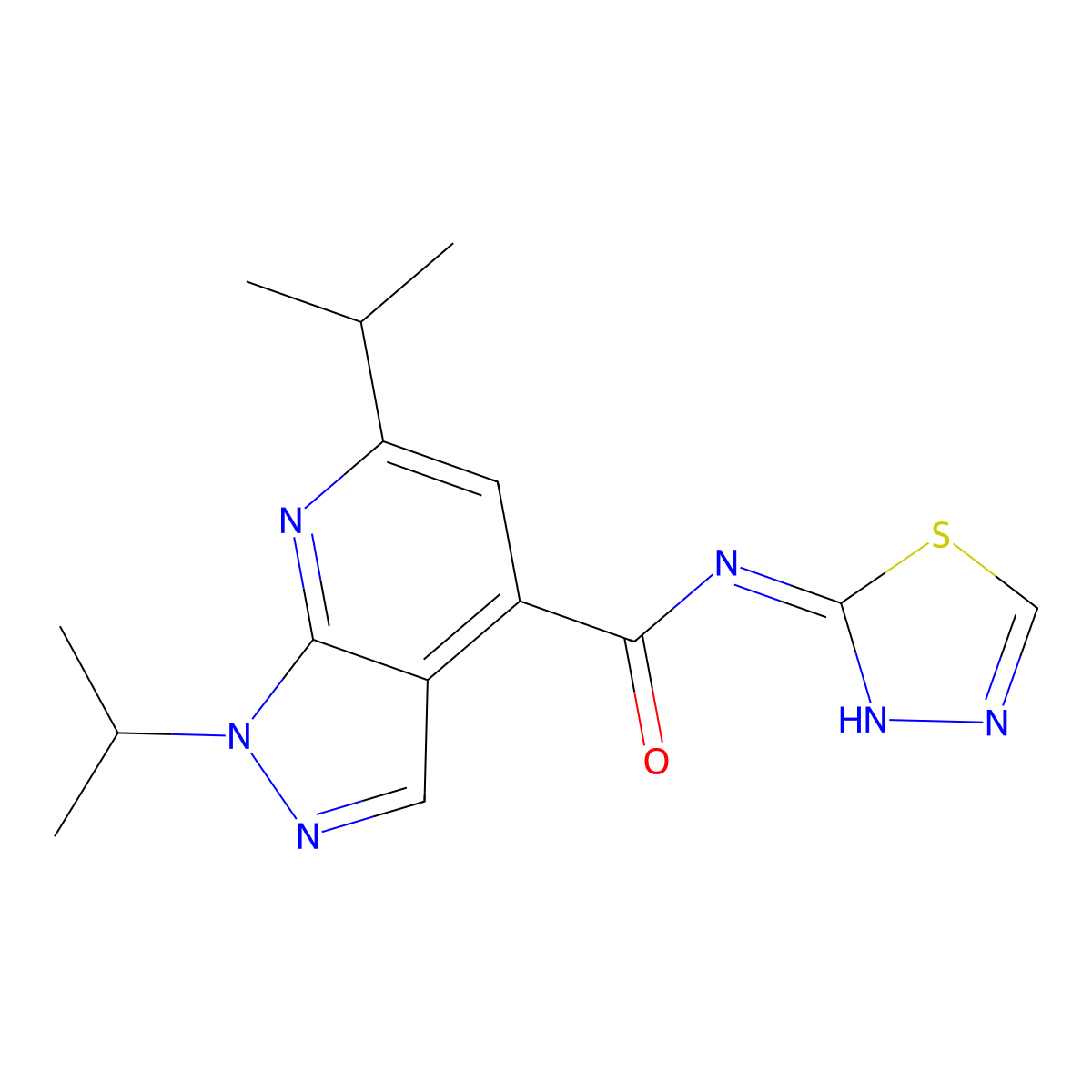 1,6-di(propan-2-yl)-N-[(2E)-1,3,4-thiadiazol-2(3H)-ylidene]-1H-pyrazolo[3,4-b]pyridine-4-carboxamide molecular structure, CAS 1224173-77-6