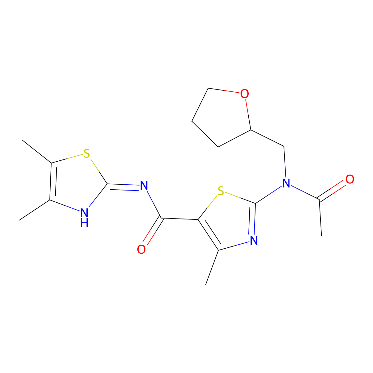2-[acetyl(tetrahydrofuran-2-ylmethyl)amino]-N-[(2E)-4,5-dimethyl-1,3-thiazol-2(3H)-ylidene]-4-methyl-1,3-thiazole-5-carboxamide molecular structure, CAS 1224173-79-8