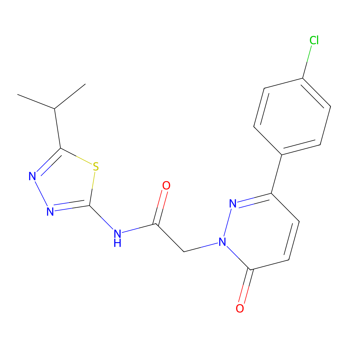 2-[3-(4-chlorophenyl)-6-oxopyridazin-1(6H)-yl]-N-[(2E)-5-(propan-2-yl)-1,3,4-thiadiazol-2(3H)-ylidene]acetamide molecular structure, CAS 1224173-86-7