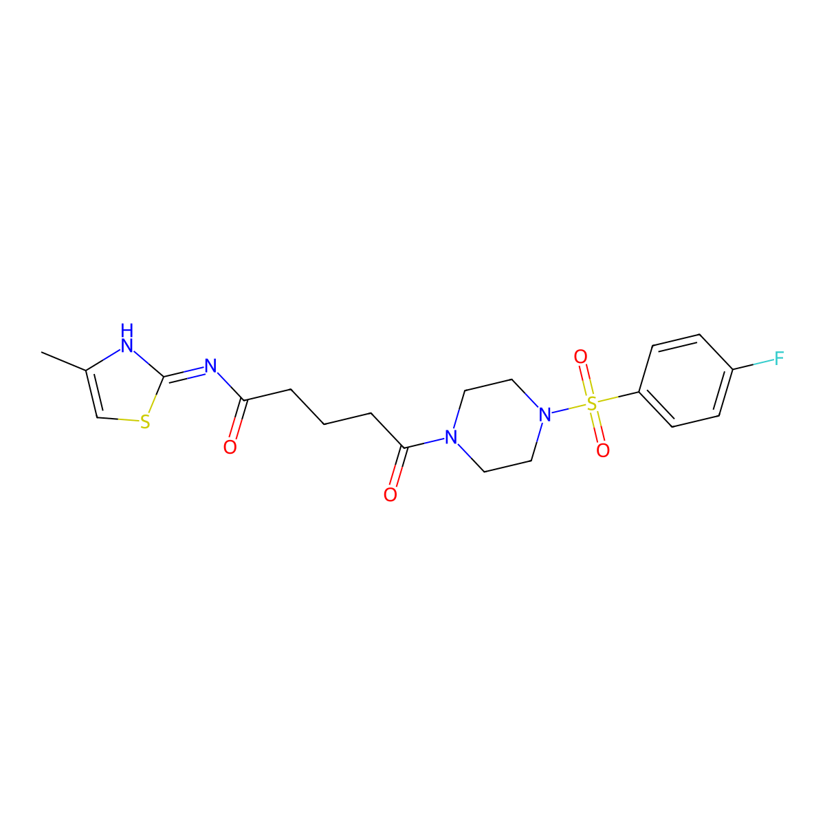 5-{4-[(4-fluorophenyl)sulfonyl]piperazin-1-yl}-N-[(2Z)-4-methyl-1,3-thiazol-2(3H)-ylidene]-5-oxopentanamide molecular structure, CAS 1224173-89-0