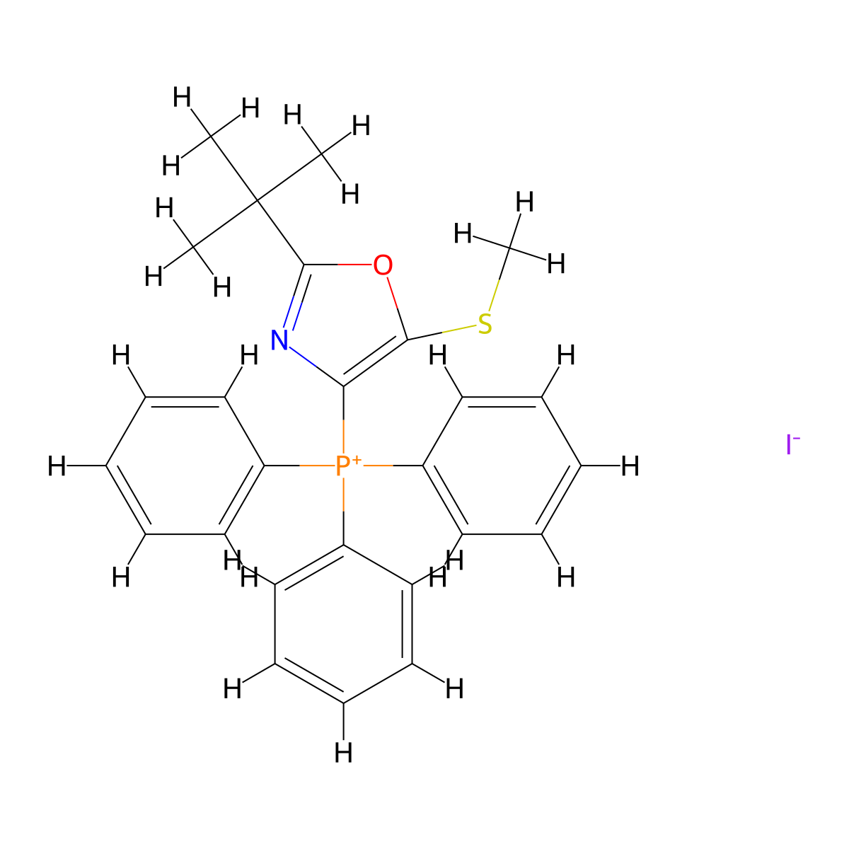 (2-(tert-Butyl)-5-(methylthio)oxazol-4-yl)triphenylphosphonium iodide molecular structure, CAS 122418-68-2