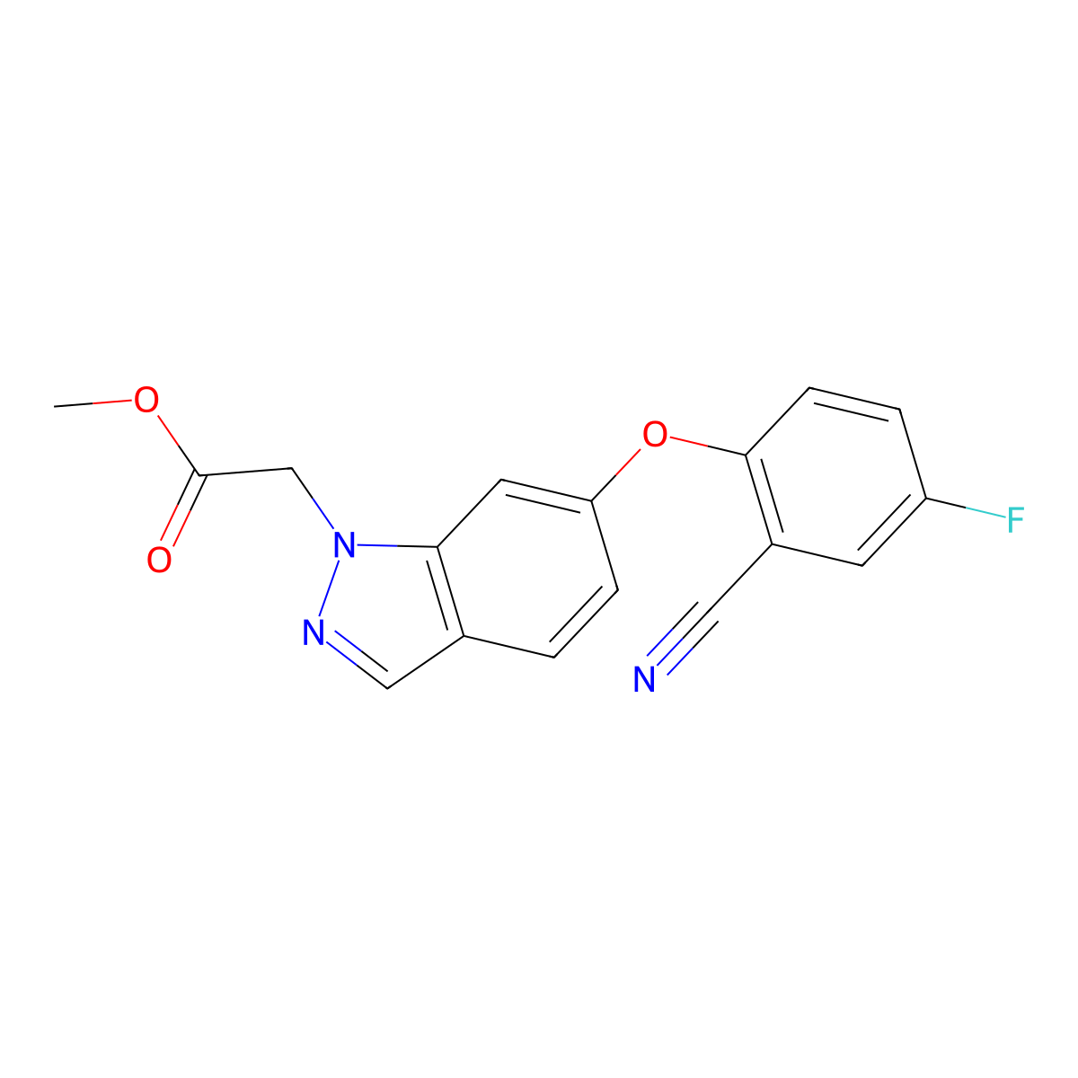 Methyl 2-(6-(2-cyano-4-fluorophenoxy)-1h-indazol-1-yl)acetate molecular structure, CAS 1224194-74-4