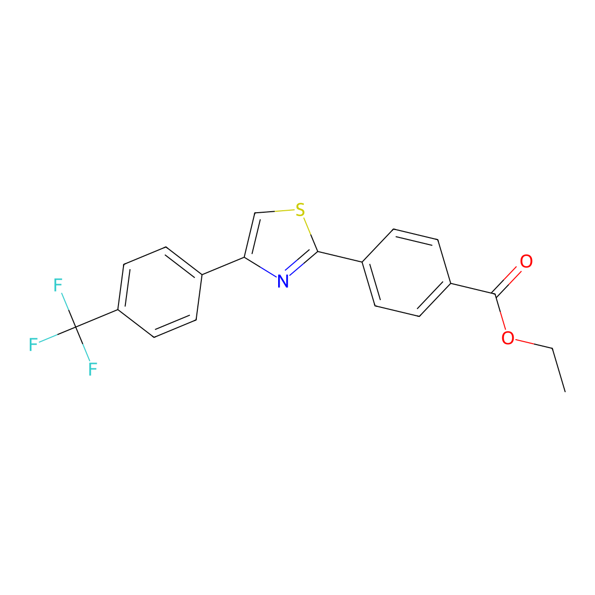 Ethyl 4-(4-(4-(trifluoromethyl)phenyl)thiazol-2-yl)benzoate molecular structure, CAS 1224194-78-8