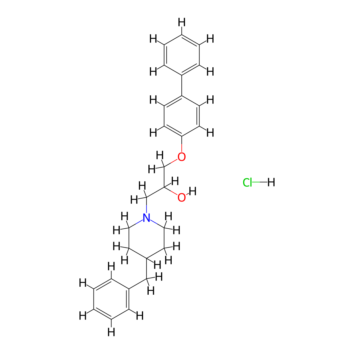 1-([1,1'-Biphenyl]-4-yloxy)-3-(4-benzylpiperidin-1-yl)propan-2-ol hydrochloride molecular structure, CAS 122432-19-3