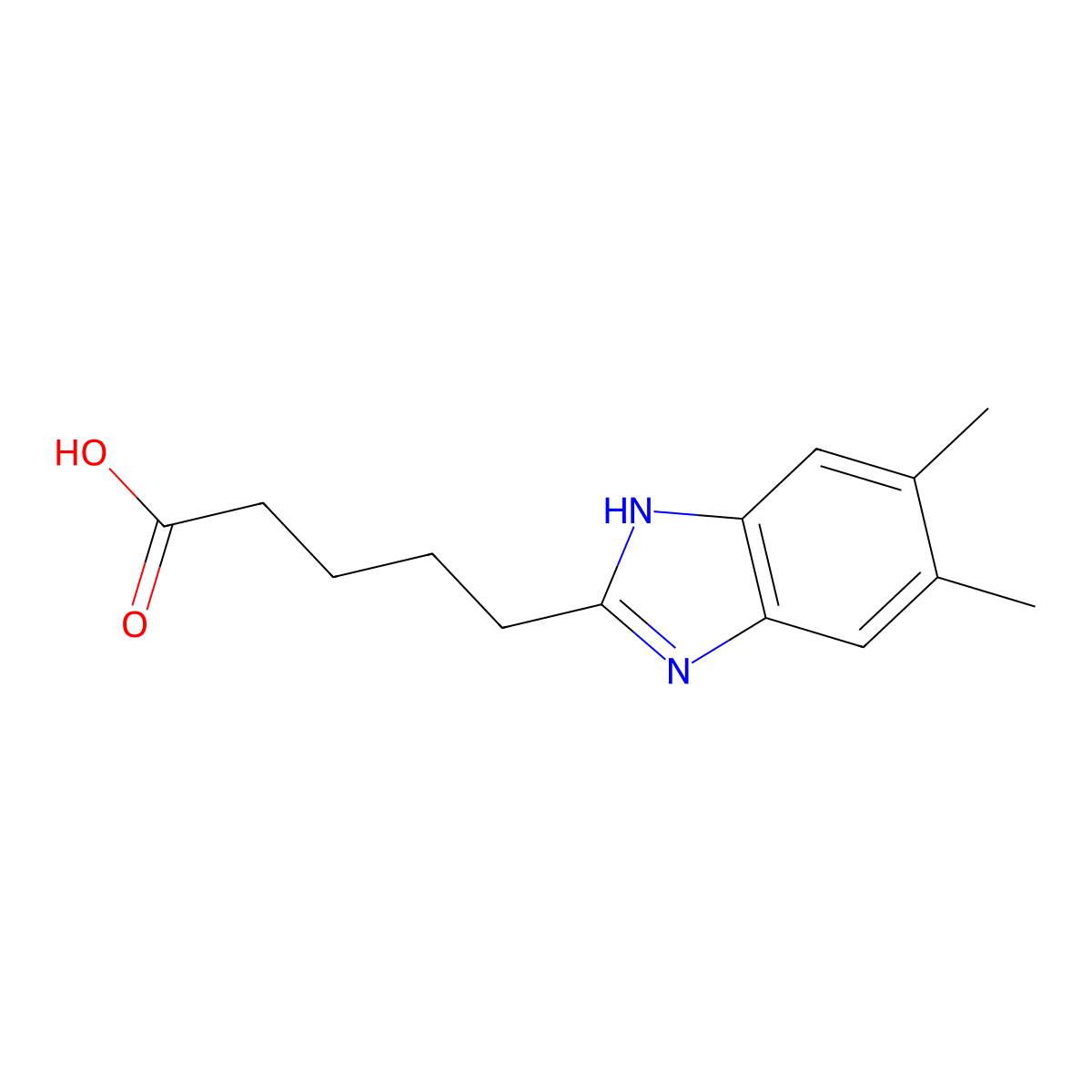5-(5,6-dimethyl-1H-benzimidazol-2-yl)pentanoic acid molecular structure, CAS 1224322-38-6