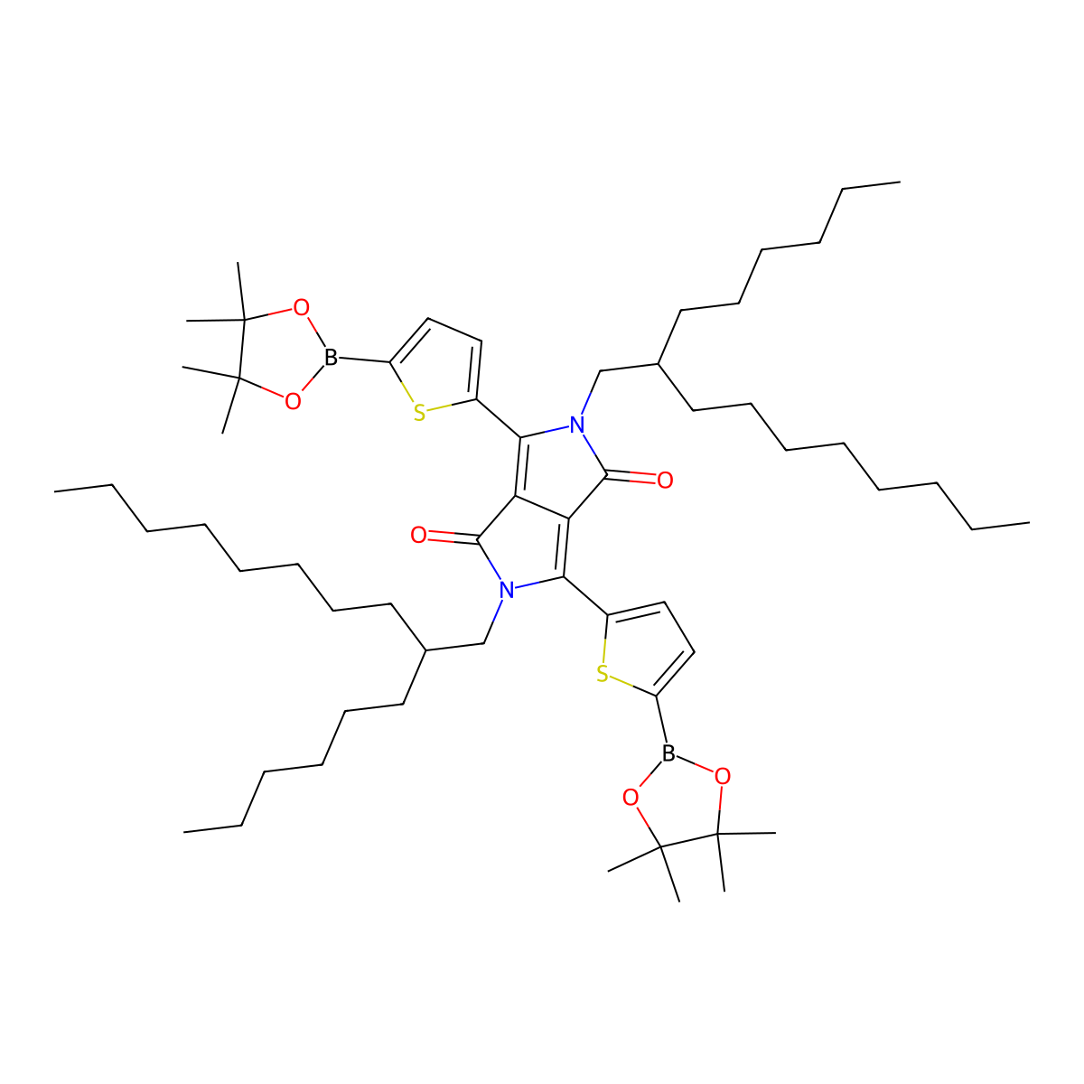 2,5-bis(2-hexyldecyl)-3,6-bis(5-(4,4,5,5-tetramethyl-1,3,2-dioxaborolan-2-yl)thiophen-2-yl)pyrrolo[3,4-c]pyrrole-1,4(2H,5H)-dione molecular structure, CAS 1224430-81-2