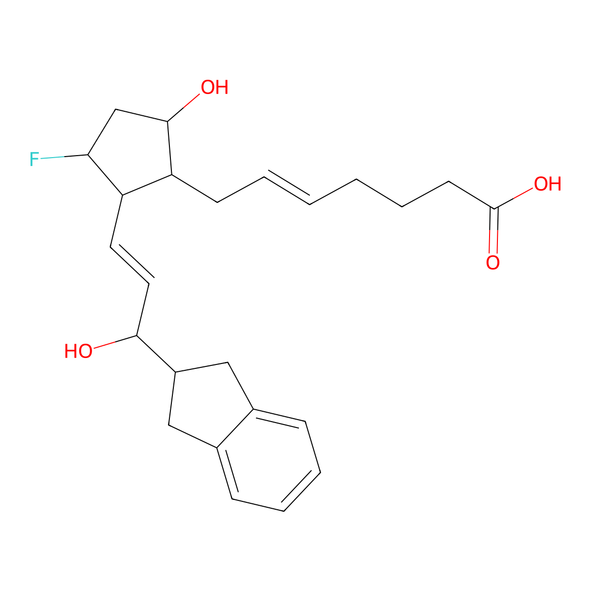 7-[2-[3-(2,3-dihydro-1H-inden-2-yl)-3-hydroxyprop-1-enyl]-3-fluoro-5-hydroxycyclopentyl]hept-5-enoic acid molecular structure, CAS 1224444-55-6