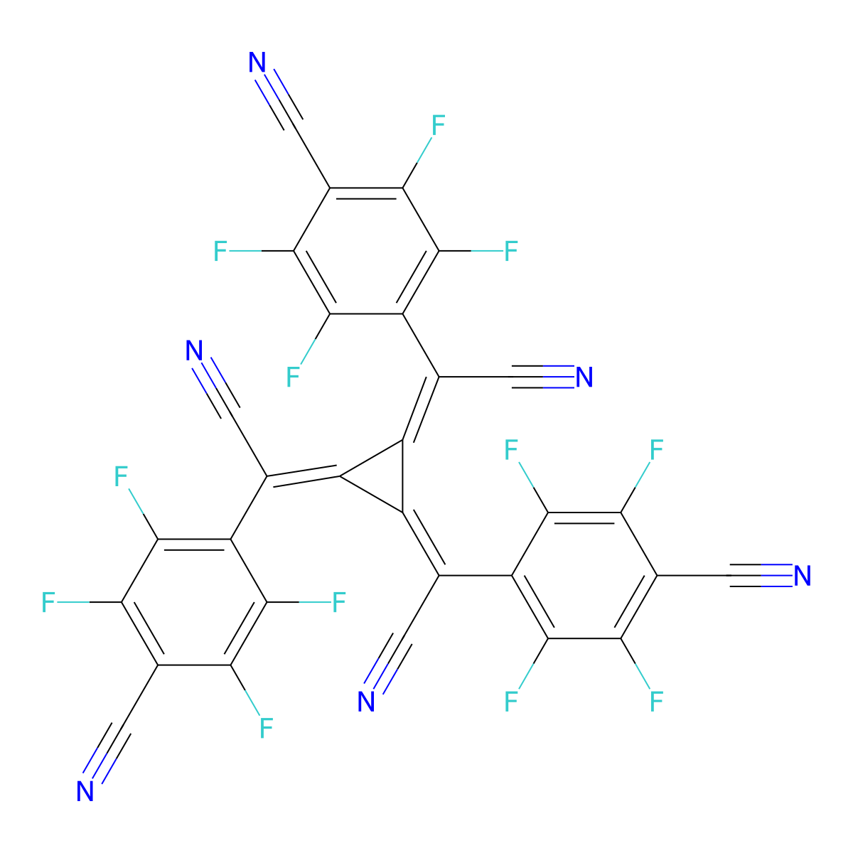 4,4',4''-((1E,1'E,1''E)-cyclopropane-1,2,3-triylidenetris(cyanomethanylylidene))tris(2,3,5,6-tetrafluorobenzonitrile) molecular structure, CAS 1224447-88-4