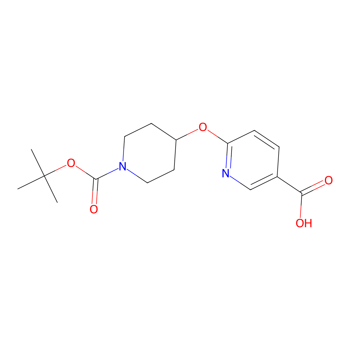 6-[[1-[(1,1-Dimethylethoxy)carbonyl]-4-piperidinyl]oxy]-3-pyridinecarboxylic acid molecular structure, CAS 1224449-35-7