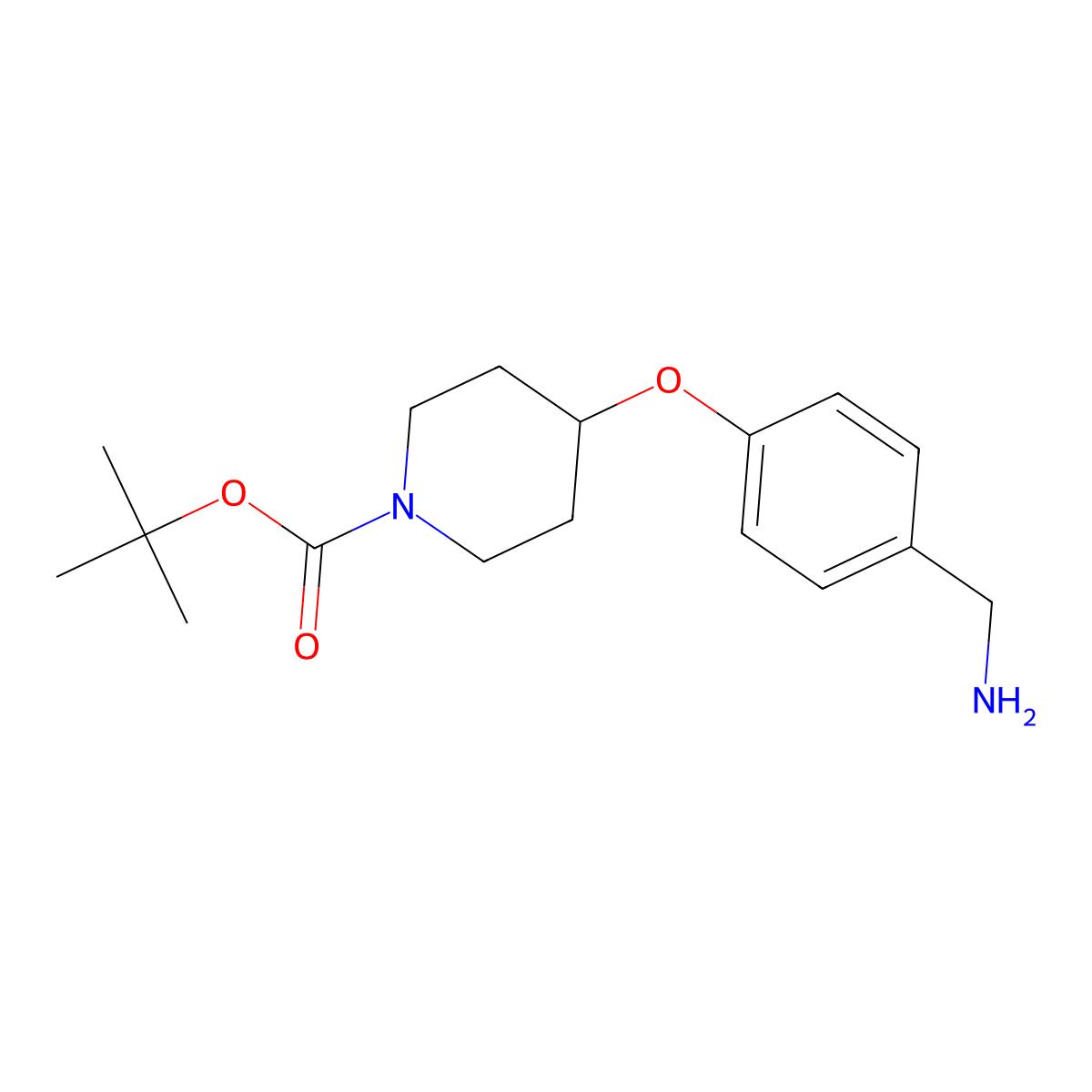 Tert-butyl 4-[4-(aminomethyl)phenoxy]piperidine-1-carboxylate molecular structure, CAS 1224449-39-1