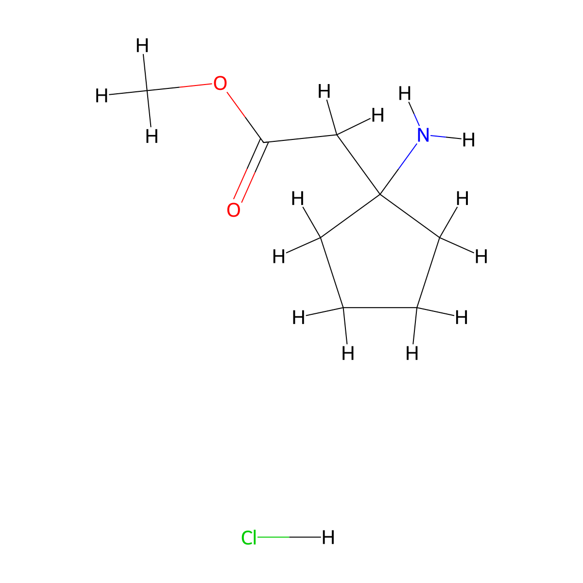 Methyl 2-(1-aminocyclopentyl)acetate hydrochloride molecular structure, CAS 1224474-26-3