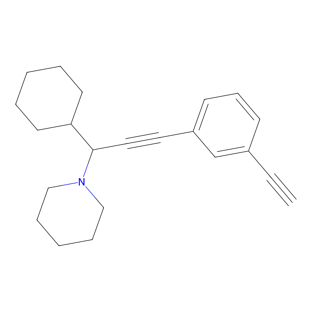 1-(1-Cyclohexyl-3-(3-ethynylphenyl)prop-2-yn-1-yl)piperidine molecular structure, CAS 1224508-42-2