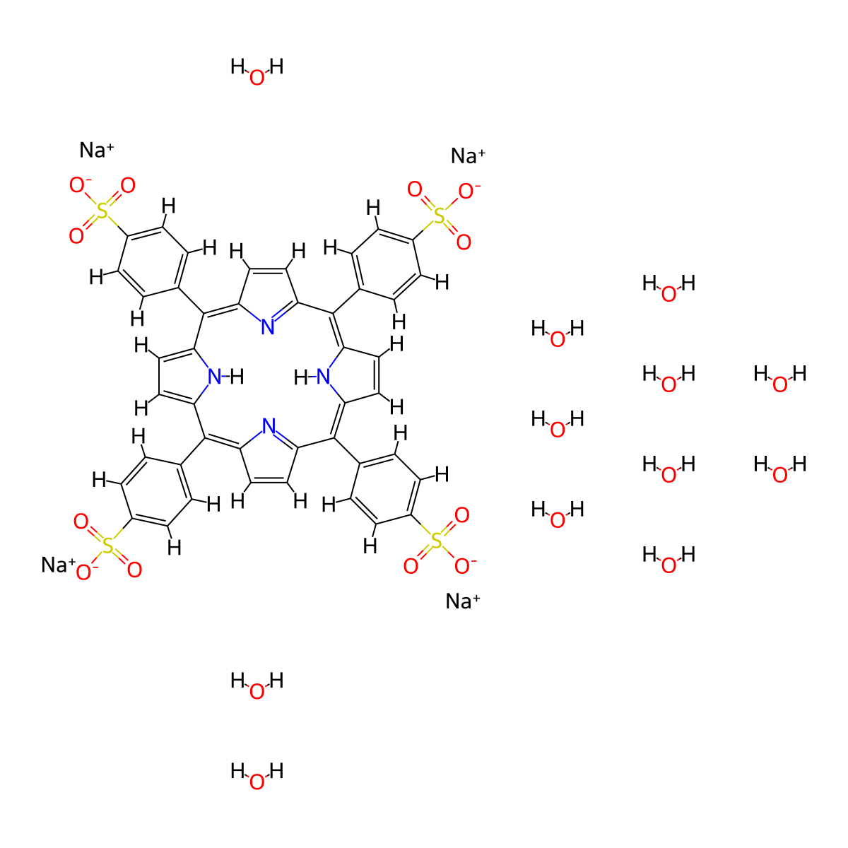 4,4',4'',4'''-(Porphine-5,10,15,20-tetrayl)tetrakis(benzene-sulfonic acid) tetrasodium salt dodecahydrate molecular structure, CAS 122451-08-5