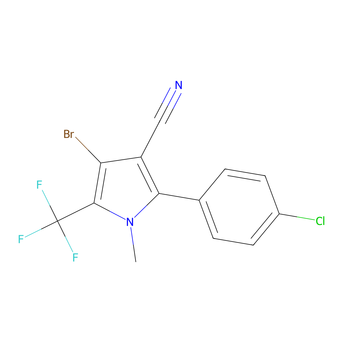 4-Bromo-2-(4-chlorophenyl)-1-methyl-5-(trifluoromethyl)pyrrole-3-carbonitrile molecular structure, CAS 122453-72-9