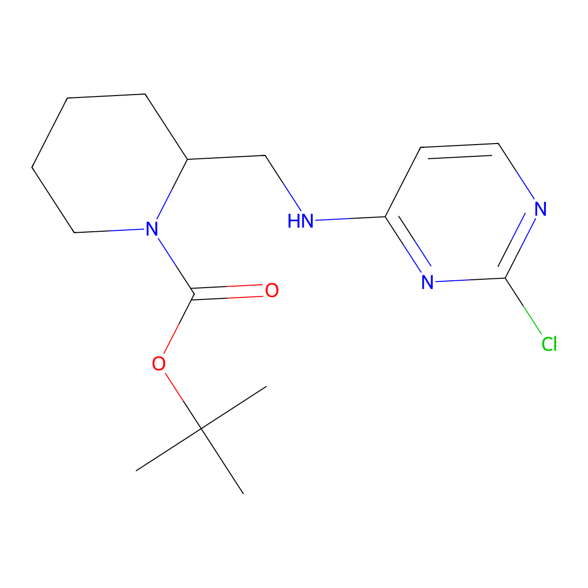 tert-Butyl 2-(((2-chloropyrimidin-4-yl)amino)methyl)piperidine-1-carboxylate molecular structure, CAS 1224600-42-3