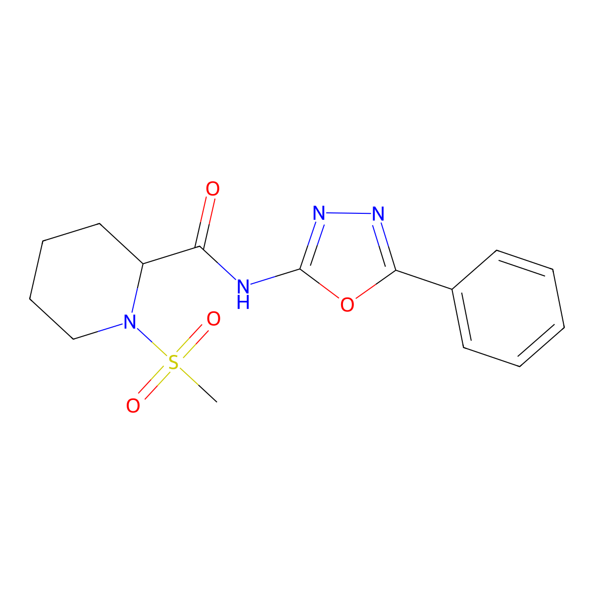 1-(methylsulfonyl)-N-(5-phenyl-1,3,4-oxadiazol-2-yl)piperidine-2-carboxamide molecular structure, CAS 1224610-72-3