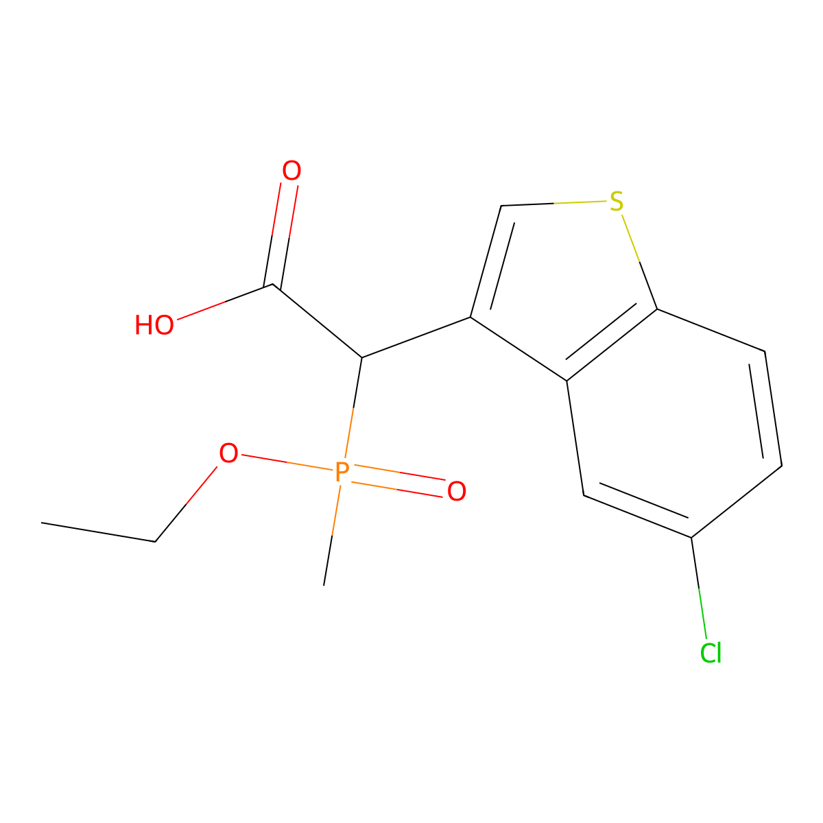 2-(5-Chlorobenzo[b]thiophen-3-yl)-2-(ethoxy(methyl)phosphoryl)acetic acid molecular structure, CAS 1224709-42-5
