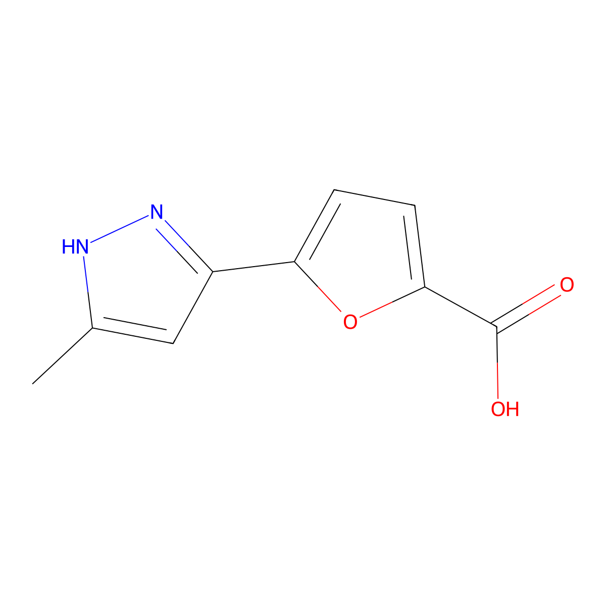 5-(5-Methyl-1H-pyrazol-3-yl)furan-2-carboxylic acid molecular structure, CAS 1224742-88-4