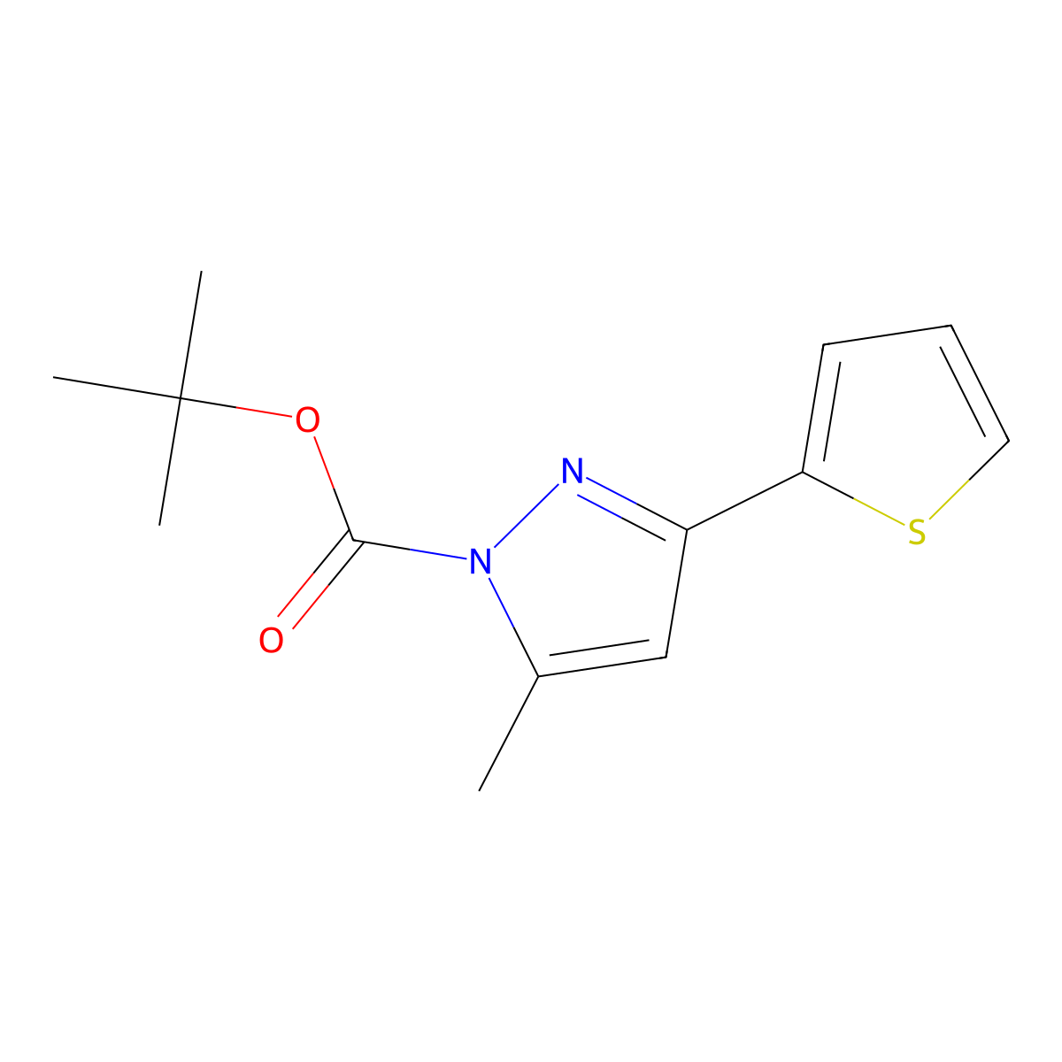 tert-Butyl 5-methyl-3-(thiophen-2-yl)-1H-pyrazole-1-carboxylate molecular structure, CAS 1224742-93-1