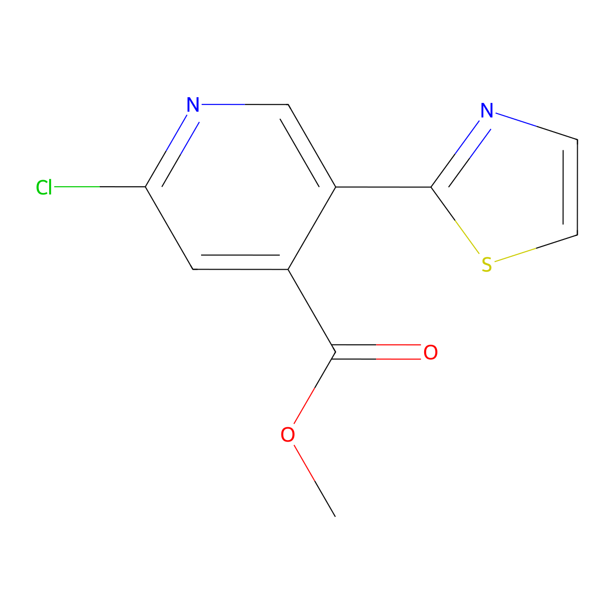 Methyl 2-chloro-5-(thiazol-2-yl)isonicotinate molecular structure, CAS 1224846-09-6