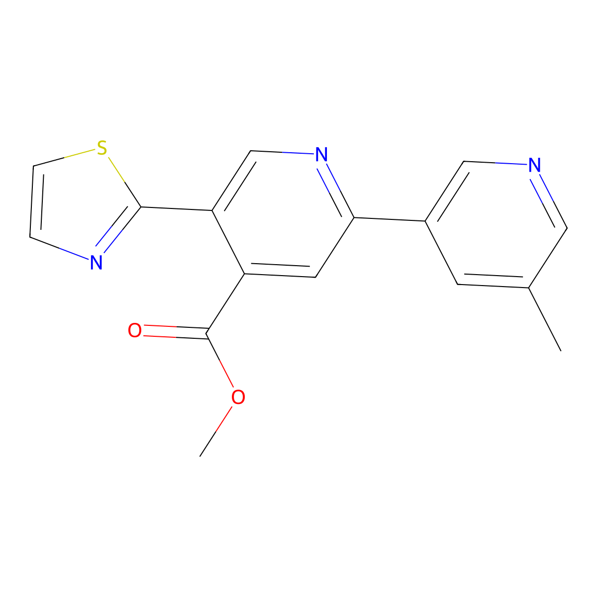 Methyl 5'-methyl-5-(thiazol-2-yl)-[2,3'-bipyridine]-4-carboxylate molecular structure, CAS 1224846-10-9