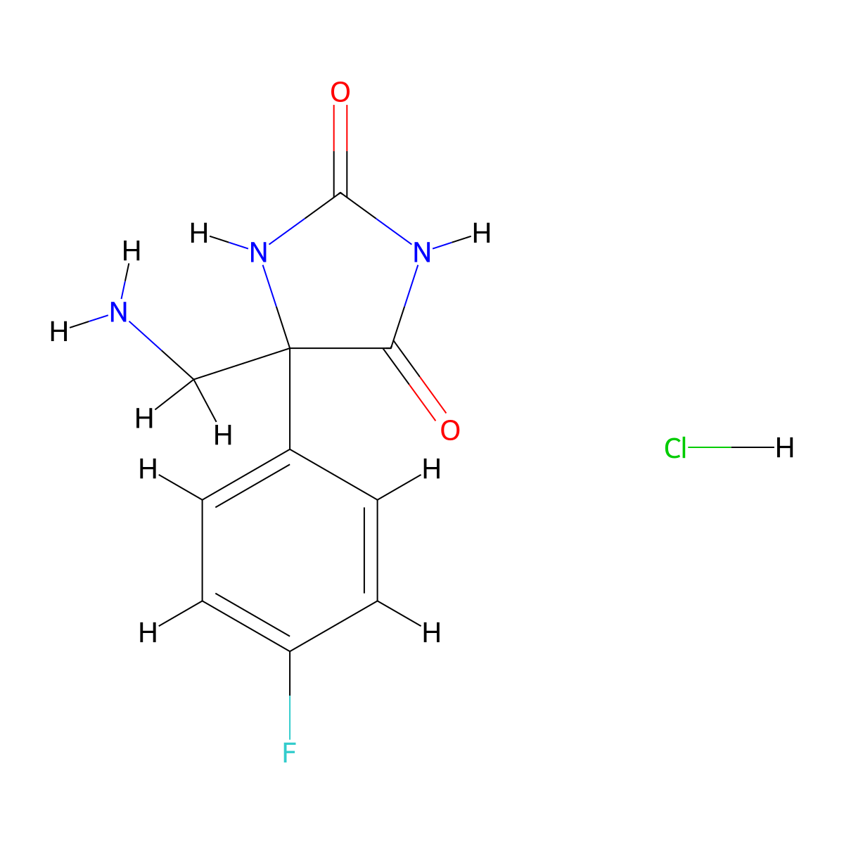 5-(Aminomethyl)-5-(4-fluorophenyl)imidazolidine-2,4-dione hydrochloride molecular structure, CAS 1224885-25-9