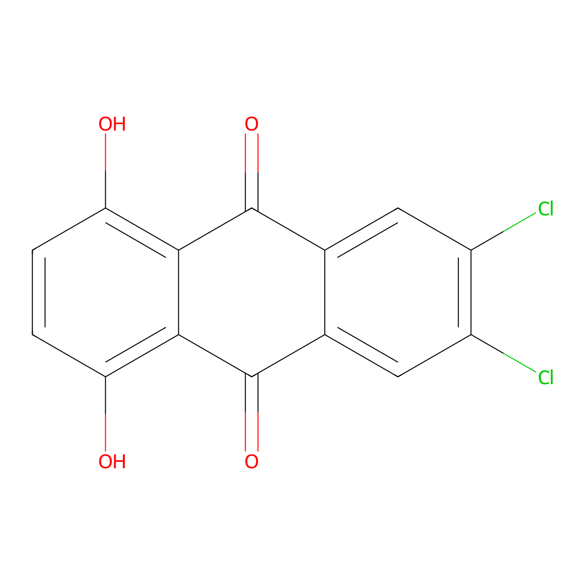 9,10-Anthracenedione, 6,7-dichloro-1,4-dihydroxy- molecular structure, CAS 1225-15-6