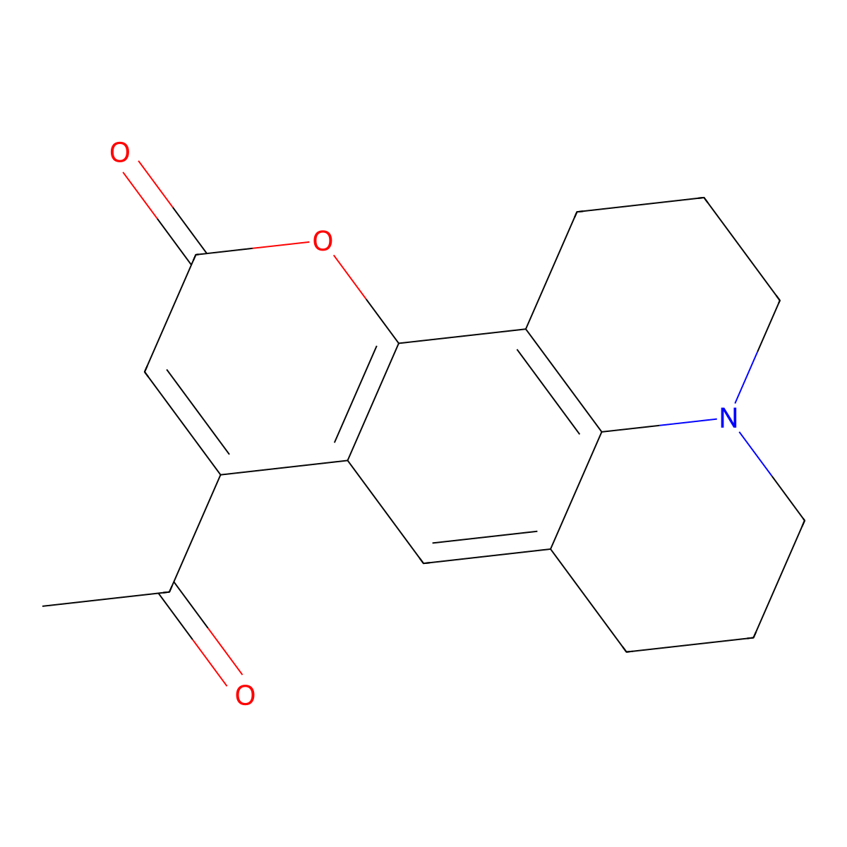 9-Acetyl-2,3,6,7-tetrahydro-1H-pyrano[2,3-f]pyrido[3,2,1-ij]quinolin-11(5H)-one molecular structure, CAS 122501-96-6