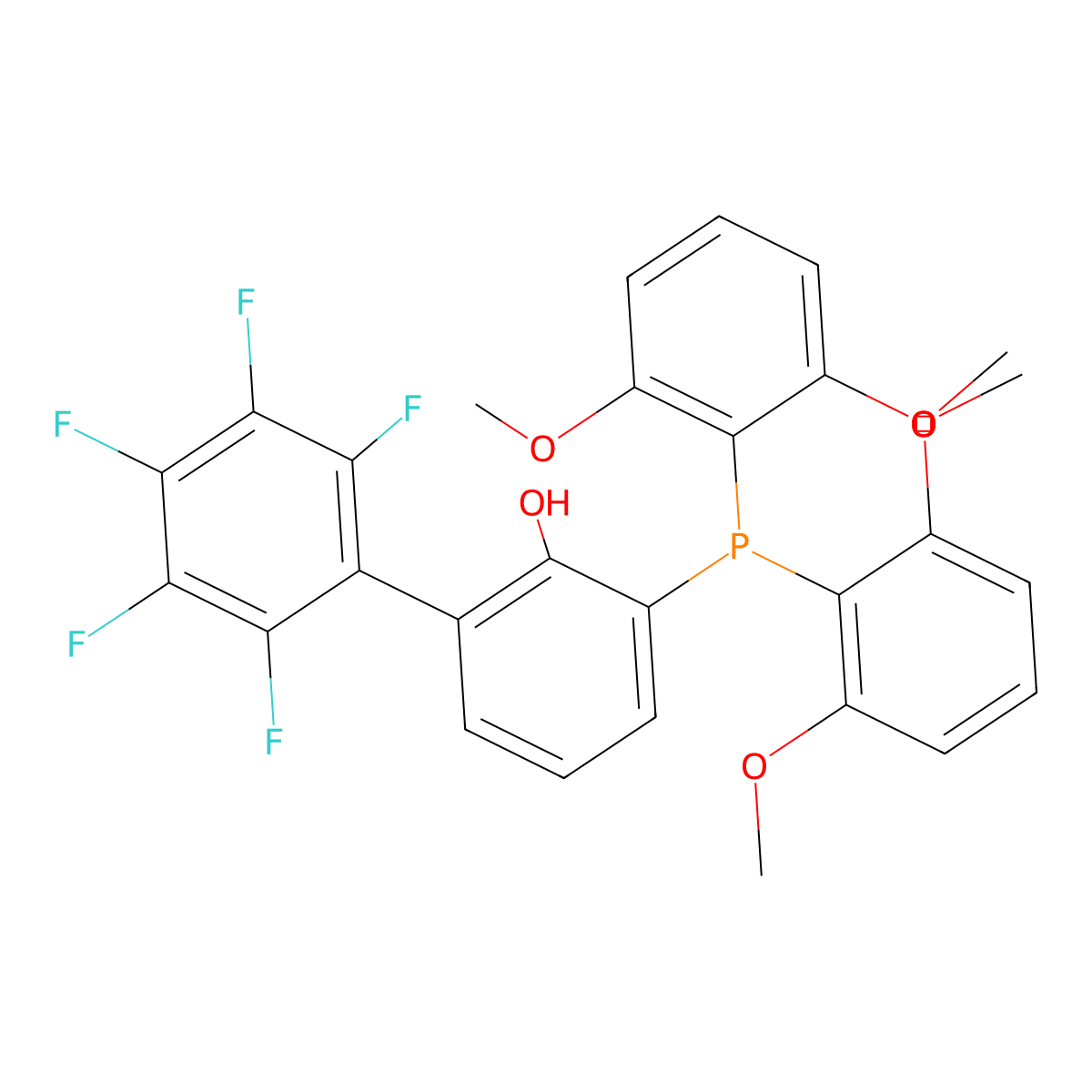 3-[Bis(2,6-dimethoxyphenyl)phosphino]-2',3',4',5',6'-pentafluoro-[1,1'-biphenyl]-2-OL molecular structure, CAS 1225025-50-2