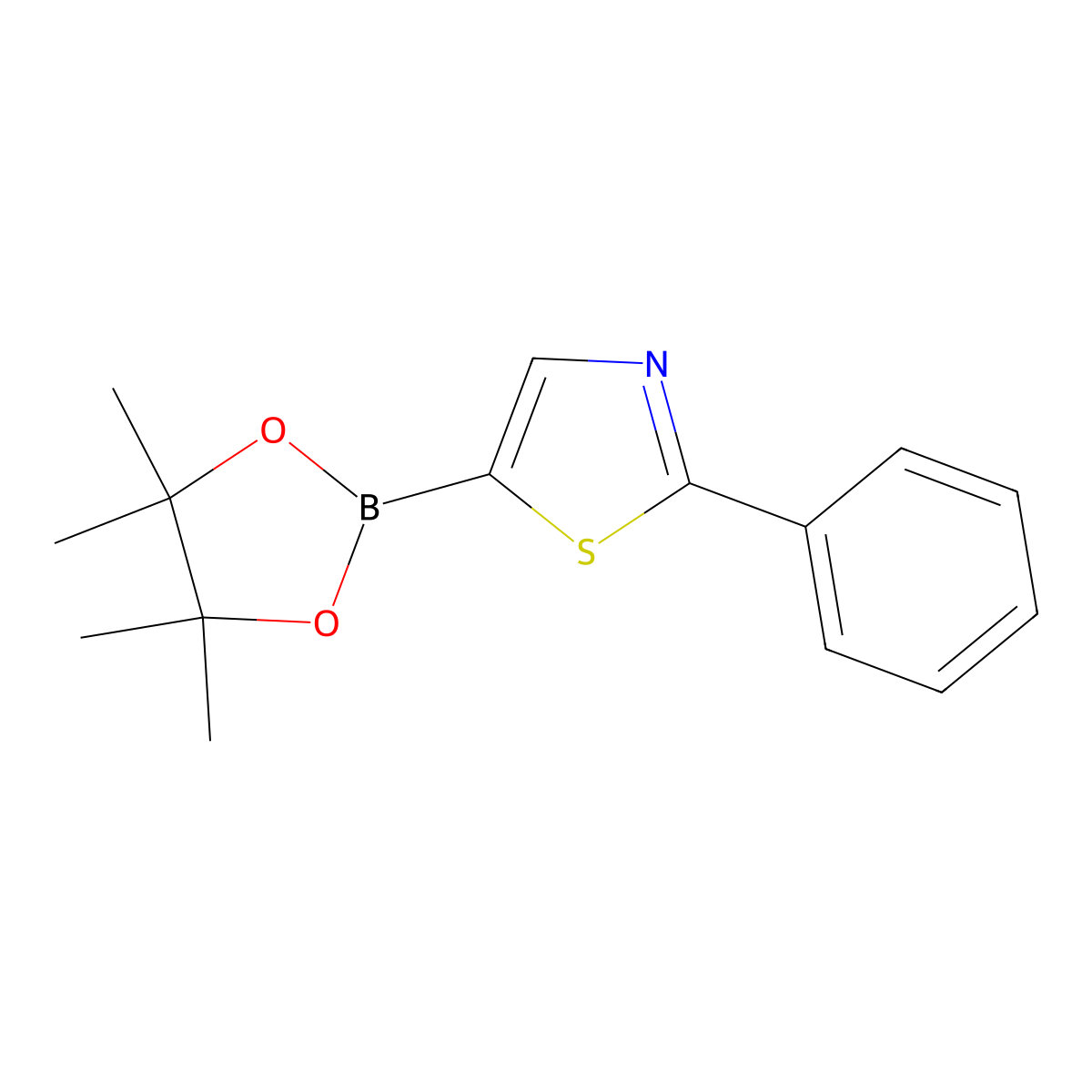 2-Phenyl-5-(tetramethyl-1,3,2-dioxaborolan-2-yl)-1,3-thiazole molecular structure, CAS 1225053-32-6