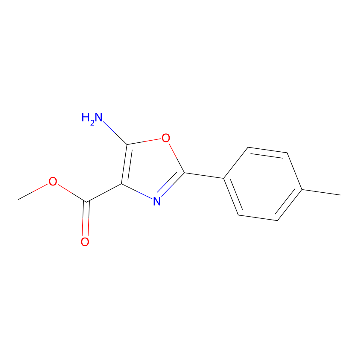 Methyl 5-amino-2-(4-methylphenyl)-1,3-oxazole-4-carboxylate molecular structure, CAS 1225058-13-8
