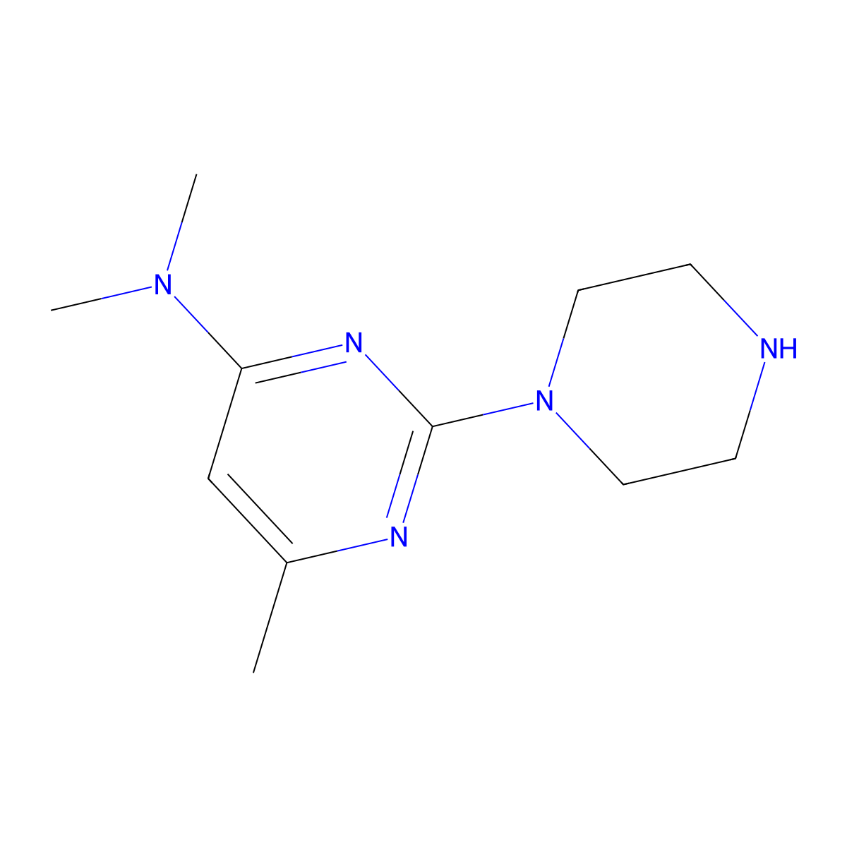 N,N,6-trimethyl-2-(piperazin-1-yl)pyrimidin-4-amine molecular structure, CAS 1225058-38-7