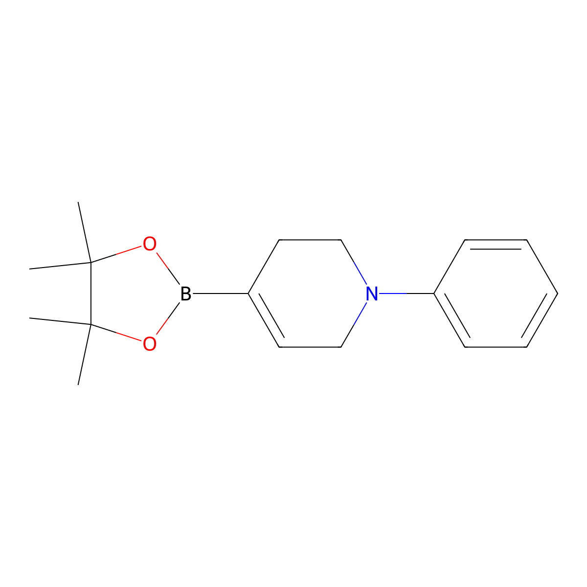 1-Phenyl-4-(4,4,5,5-tetramethyl-1,3,2-dioxaborolan-2-yl)-1,2,3,6-tetrahydropyridine molecular structure, CAS 1225062-60-1