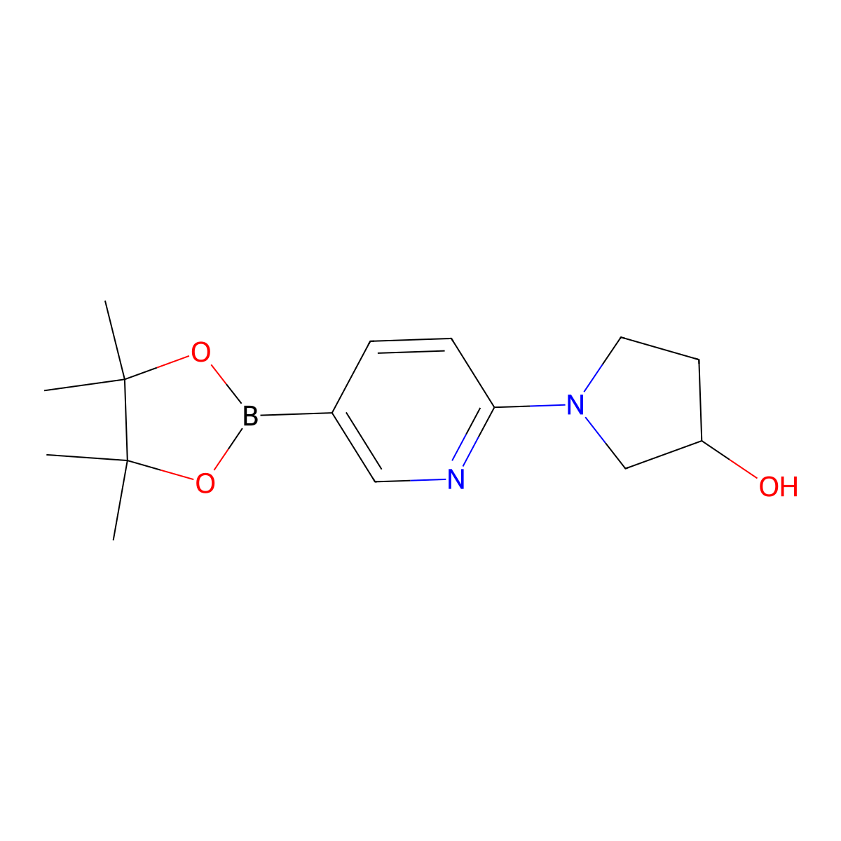 (R)-1-(5-(4,4,5,5-tetramethyl-1,3,2-dioxaborolan-2-yl)pyridin-2-yl)pyrrolidin-3-ol molecular structure, CAS 1225066-77-2