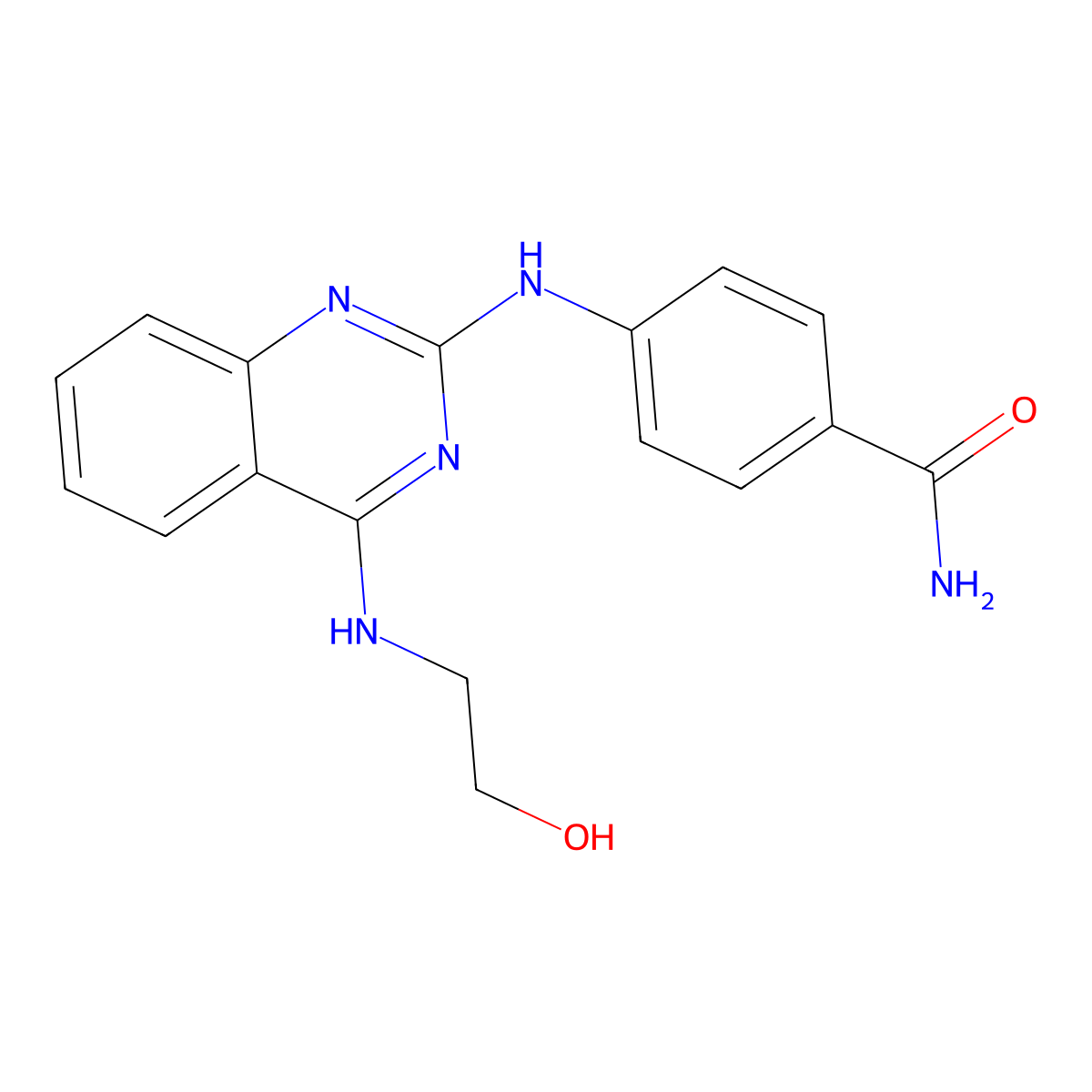4-({4-[(2-Hydroxyethyl)amino]-2-quinazolinyl}amino)benzamide molecular structure, CAS 1225074-04-3