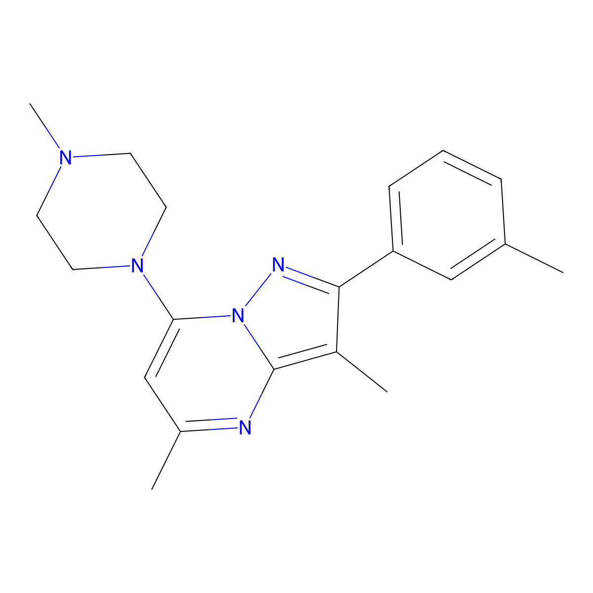 3,5-Dimethyl-7-(4-methyl-1-piperazinyl)-2-(m-tolyl)pyrazolo[1,5-a]pyrimidine molecular structure, CAS 1225137-96-1