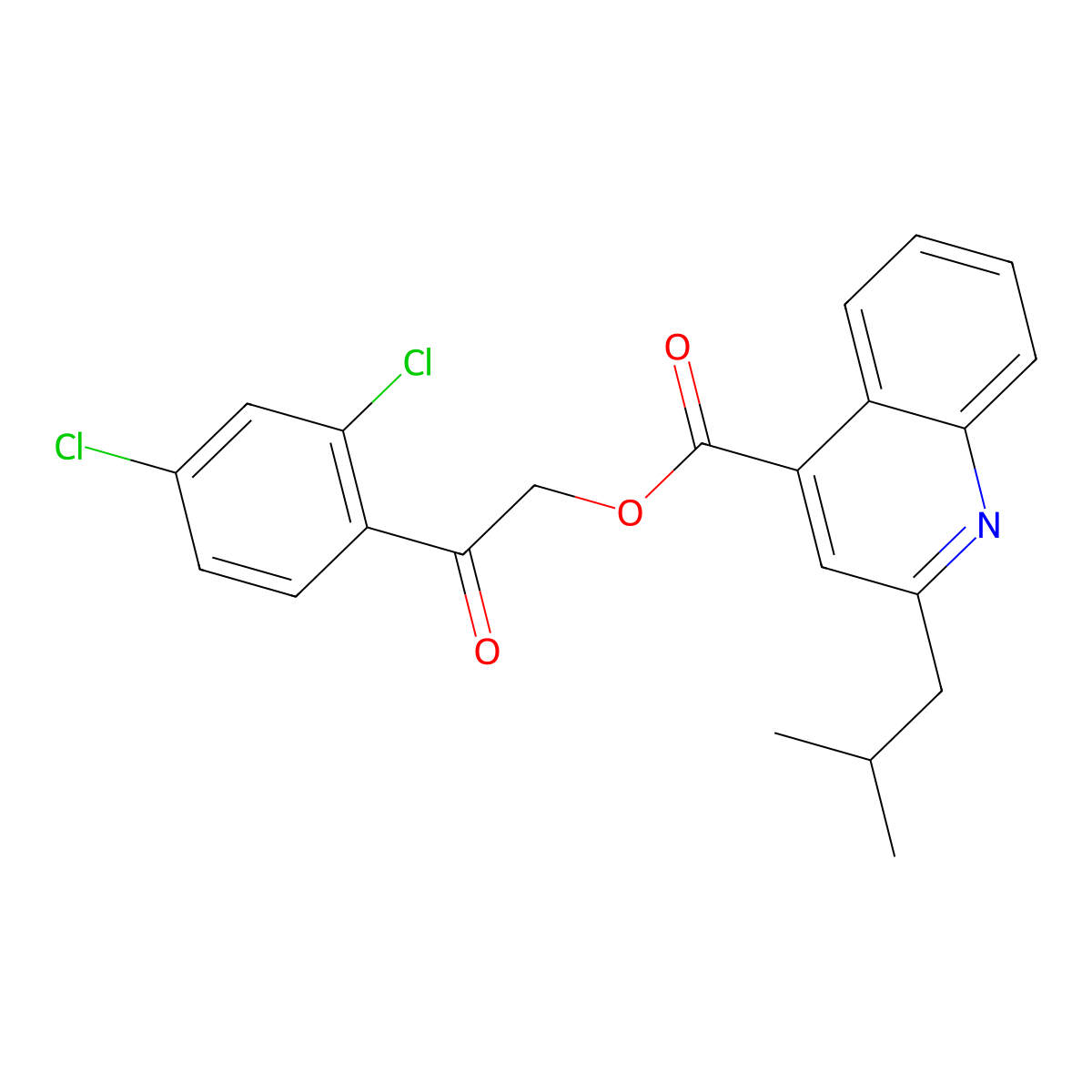 2-(2,4-Dichlorophenyl)-2-oxoethyl 2-(2-methylpropyl)quinoline-4-carboxylate molecular structure, CAS 1225140-69-1