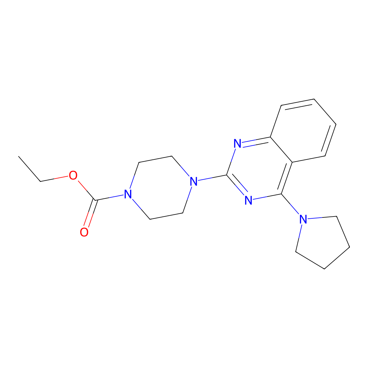 Ethyl 4-(4-(pyrrolidin-1-yl)quinazolin-2-yl)piperazine-1-carboxylate molecular structure, CAS 1225141-56-9