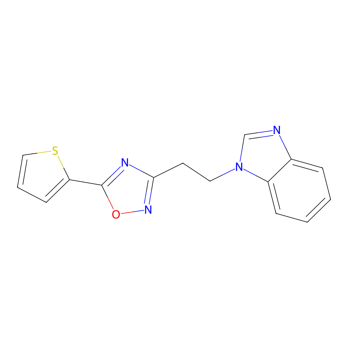 1-{2-[5-(thiophen-2-yl)-1,2,4-oxadiazol-3-yl]ethyl}-1H-benzimidazole molecular structure, CAS 1225150-40-2