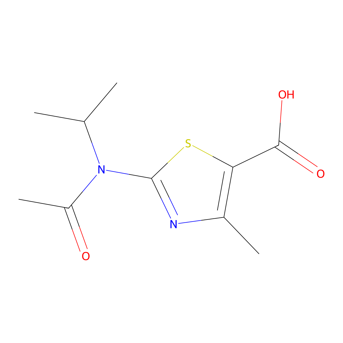 4-methyl-2-[N-(propan-2-yl)acetamido]-1,3-thiazole-5-carboxylic acid molecular structure, CAS 1225151-56-3