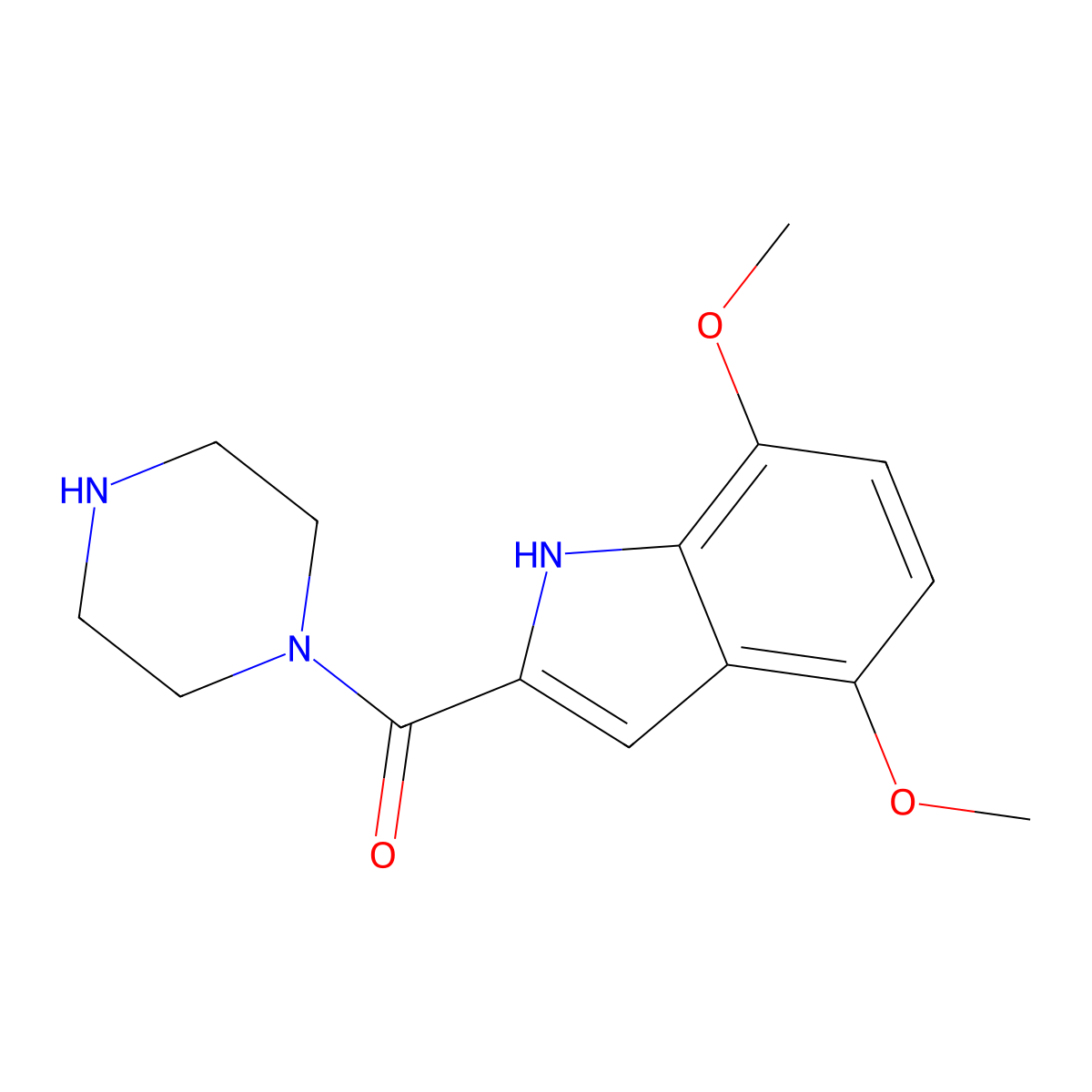 (4,7-dimethoxy-1H-indol-2-yl)(piperazin-1-yl)methanone molecular structure, CAS 1225167-59-8