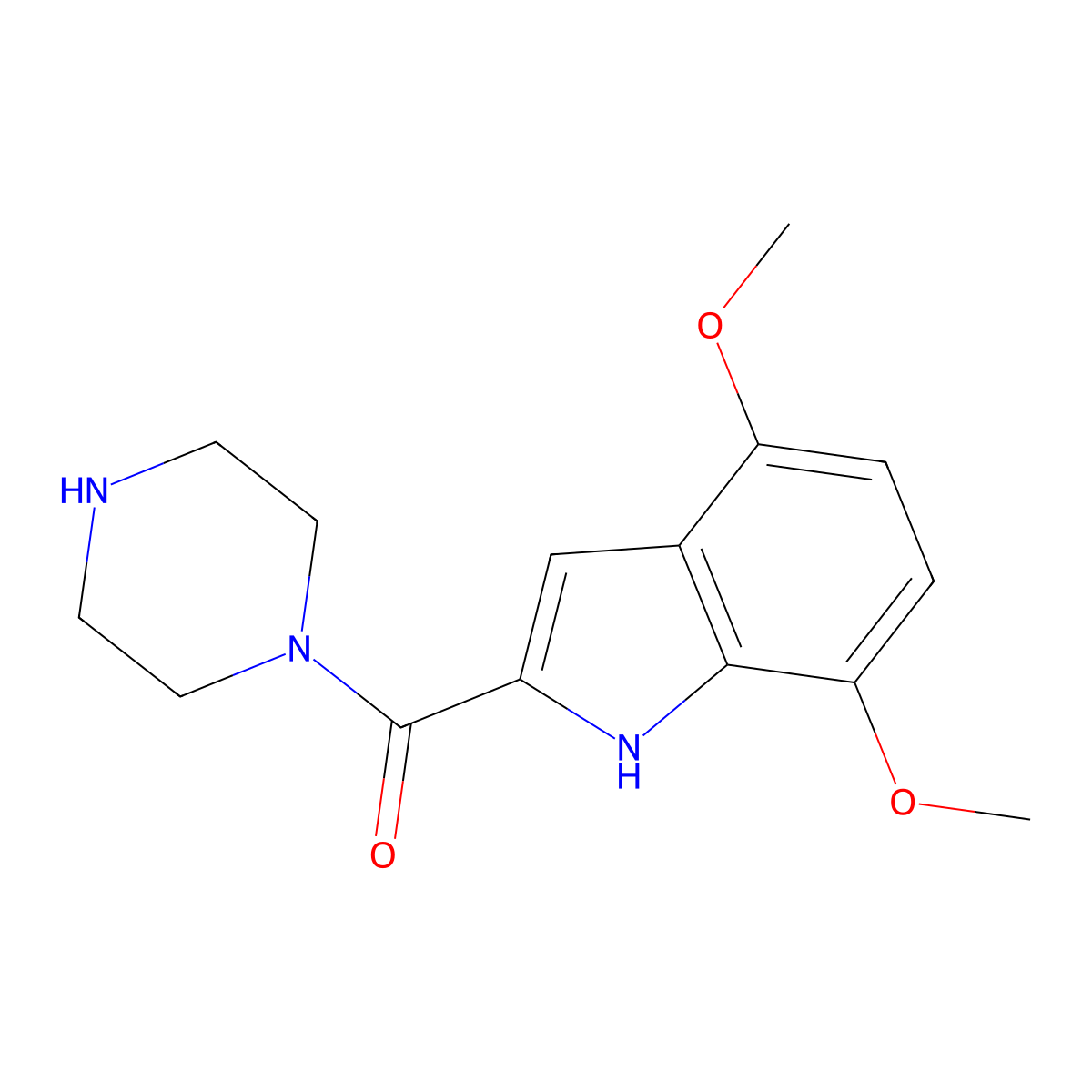 (4,7-dimethoxy-1H-indol-2-yl)(piperazin-1-yl)methanone molecular structure, CAS 1225167-59-8