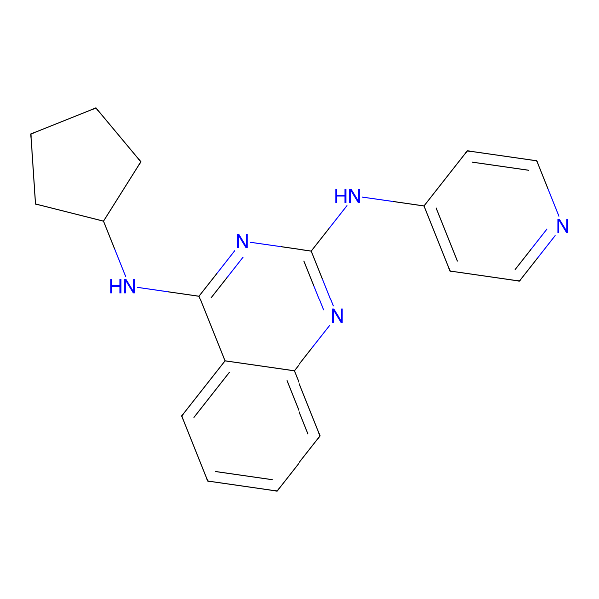 4-N-cyclopentyl-2-N-pyridin-4-ylquinazoline-2,4-diamine molecular structure, CAS 1225170-16-0