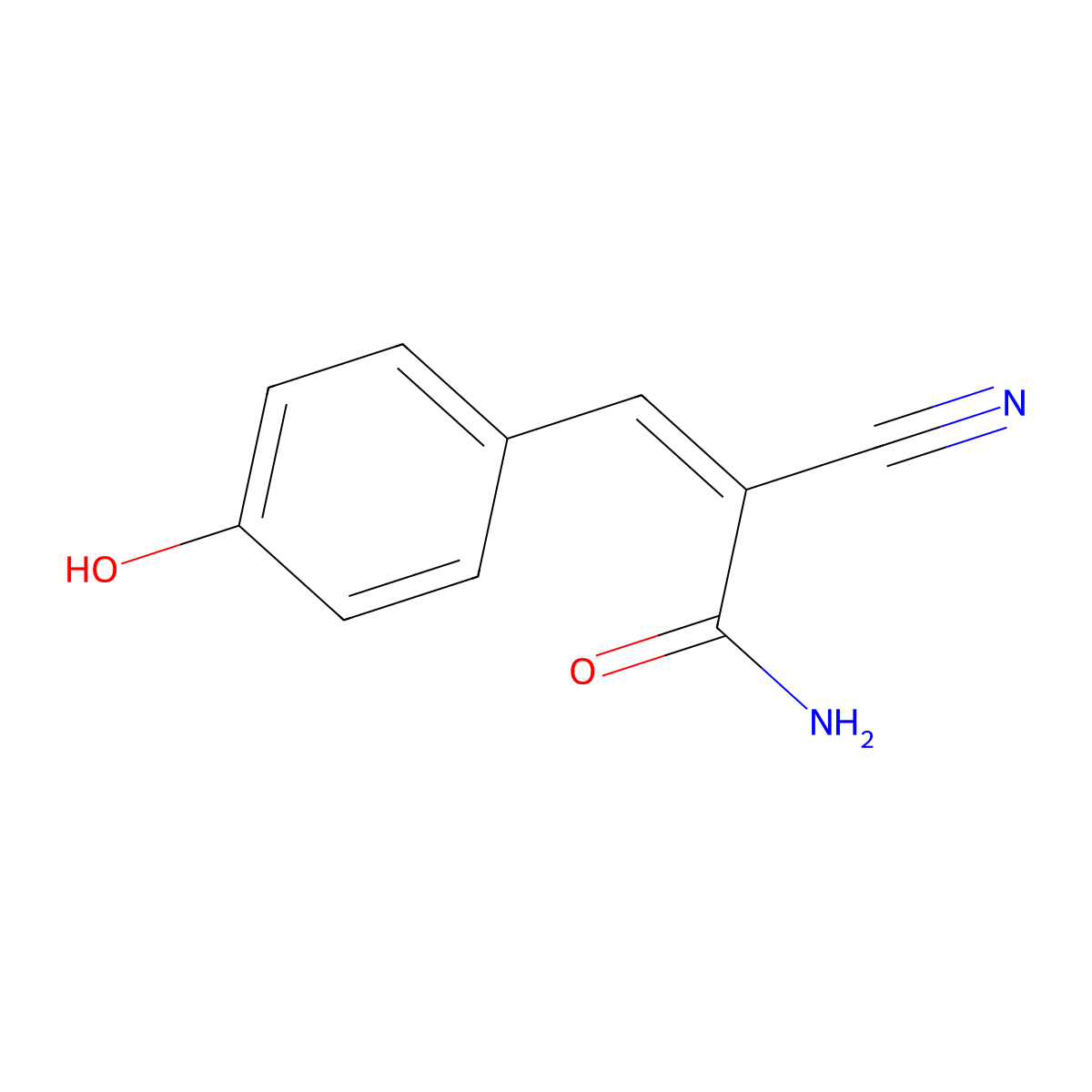 2-Propenamide, 2-cyano-3-(4-hydroxyphenyl)-, (2E)- molecular structure, CAS 122520-81-4