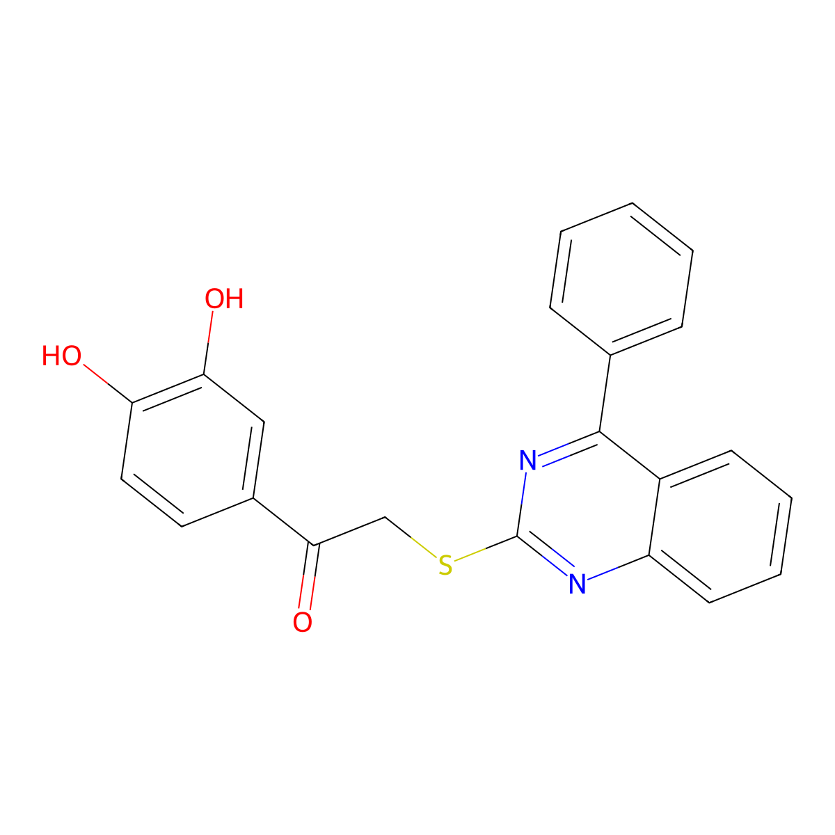 1-(3,4-Dihydroxyphenyl)-2-[(4-phenylquinazolin-2-yl)sulfanyl]ethanone molecular structure, CAS 1225202-28-7