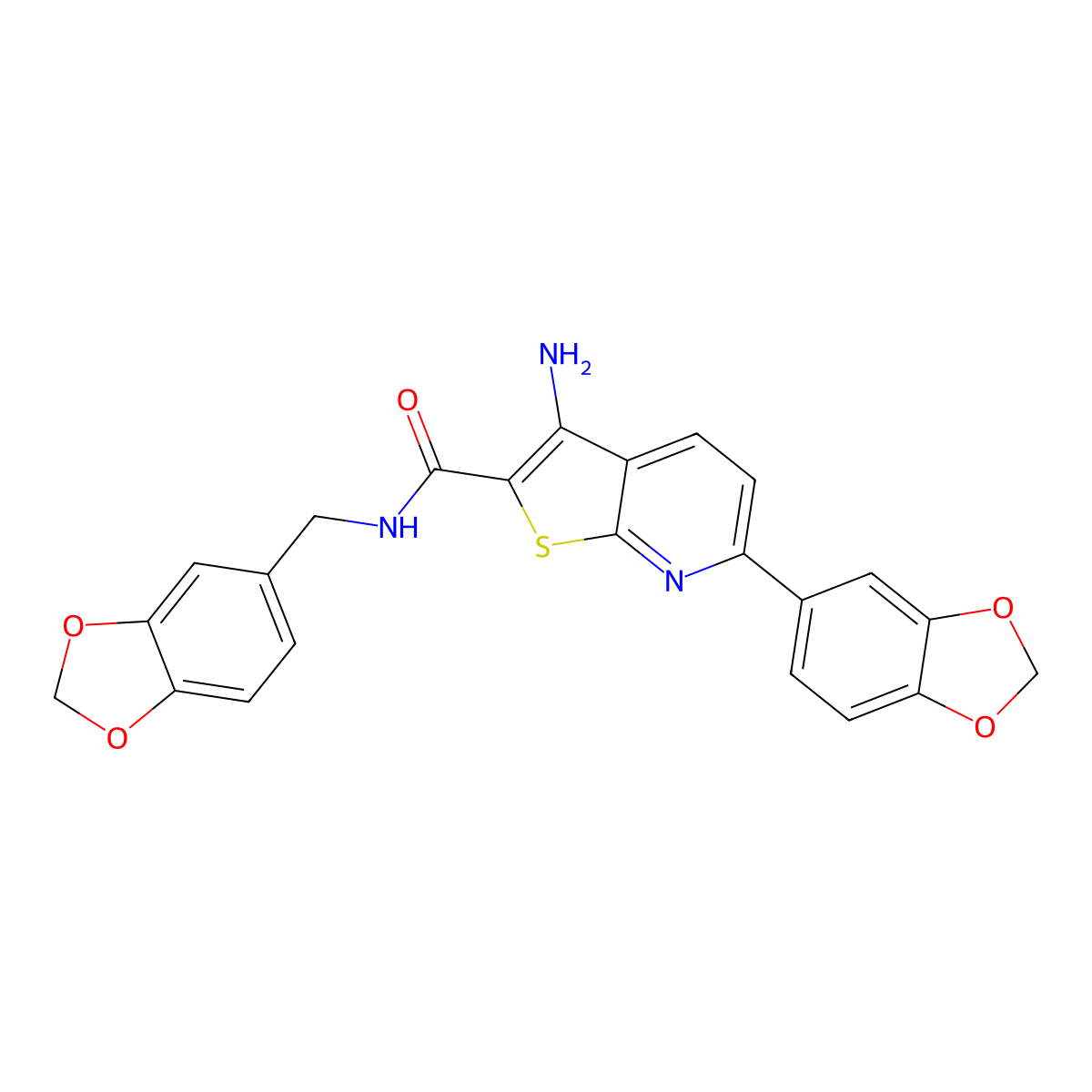 3-amino-6-(2H-1,3-benzodioxol-5-yl)-N-[(2H-1,3-benzodioxol-5-yl)methyl]thieno[2,3-b]pyridine-2-carboxamide molecular structure, CAS 1225202-34-5