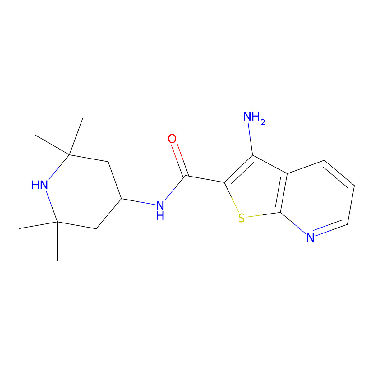 3-amino-N-(2,2,6,6-tetramethylpiperidin-4-yl)thieno[2,3-b]pyridine-2-carboxamide molecular structure, CAS 1225202-46-9